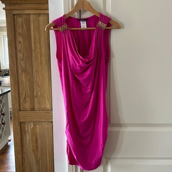 Carmen Marc Valvo small hot pink with gold hardware cowl swim cover up - Picture 2 of 8